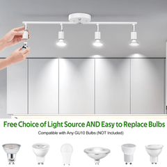 4-head LED Track Lighting Fixture, No Bulbs (GU10 Base, White)