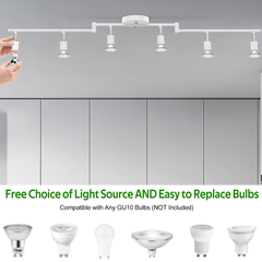 6-head LED Track Lighting Fixture, No Bulbs (GU10 Base, White)
