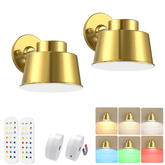 AIBOO LED Battery Operated Wall Lights with Remote, Color Changing and Dimmable Art Display Lights USB Rechargeable Wall Sconces for Bedroom, Living Room, Stairs, Gallery (Gold, 2 Pack)