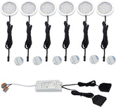 90-130V Triac Dimmable LED Under Cabinet 6 Puck Lights Kit with Hardwired Power Supply Unit for Kitchen Closet Acceent Lighting(Warm White,12W)