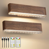 Magnetic Wireless Battery Operated Wall Sconce, Rechargeable Remote Control & Touch Control Wall Sconces Set of Two, 3-Color Temperatures LED Wall Lights, 360° Rotatable (Walnut, 2-Pack) - wall sconce - AIBOO