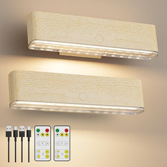 Magnetic Wireless Battery Operated Wall Sconce, Rechargeable Remote Control & Touch Control Wall Sconces Set of Two, 3-Color Temperatures LED Wall Lights, 360° Rotatable (Beech, 2-Pack) - vanity light - AIBOO