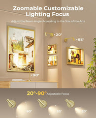 Zoomable Picture Light for Wall, Battery Operated Art Light for Paintings CCT Dimmable Spotlight for Wall Art Wall Light with Remote Control for Living Room Gallery Dartboard Bathroom Light Gold - wall sconce - AIBOO