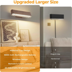Magnetic Wireless Battery Operated Wall Sconce, Rechargeable Remote Control & Touch Control Wall Sconces Set of Two, 3-Color Temperatures LED Wall Lights, 360° Rotatable (Walnut, 2-Pack) - wall sconce - AIBOO