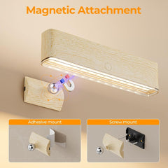 Magnetic Wireless Battery Operated Wall Sconce, Rechargeable Remote Control & Touch Control Wall Sconces Set of Two, 3-Color Temperatures LED Wall Lights, 360° Rotatable (Beech, 2-Pack) - vanity light - AIBOO