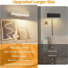 Magnetic Wireless Battery Operated Wall Sconce, Rechargeable Remote Control & Touch Control Wall Sconces Set of Two, 3-Color Temperatures LED Wall Lights, 360° Rotatable (Beech, 2-Pack) - vanity light - AIBOO