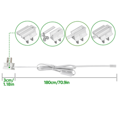 Plug Wire for 120V High Voltage Cabinet Light - White Wire,ZE - 23 US Standard Two - Prong Plug with Switch, SPT - 2 2*18 AWG Wire, 70.9inch - adapter - AIBOO