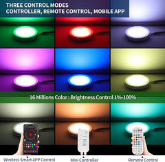 16 Pack RGB Puck Lights with Multiple Colors and Music Sync, Dimmable Under Cabinet Lights Indoor with Remote, APP Control, Memory Function LED Lights for Under Counter Shelf Closet Bar