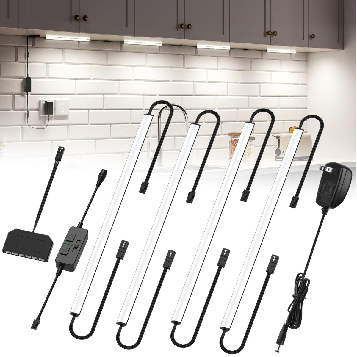 Under Cabinet Lighting, Timer & CCT with Slider Dimmer, Plug - in 12Inch 12W Lights for Gun Safe, Curio Cabinet, Kitchen, Bookshelf (4 Bars Kit) - under cabinet lighting kit - AIBOO