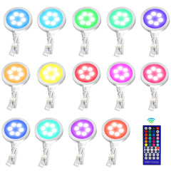 RGB+Warm OR RGB+Daylight White Color Changing Under Cabinet Lighting Kit,Under Cabinet LED Closet Lights Puck Light with IR Remote,Dimmable Under Counter Lighting for Wardrobe Kitchen Hard Wired 14 Lights
