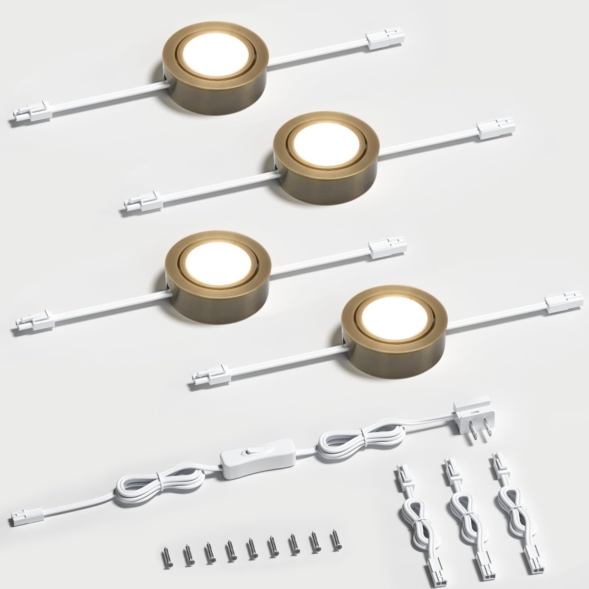 Swivel Puck Lights, Dimmable 120V LED Under Cabinet Lighting,Hardwired/Plug in for Kitchen, Closet, Display Cabinet, Shelf(Warm White/3000K) (Bronze, 4, Pack) - 120v cabinet lights - AIBOO