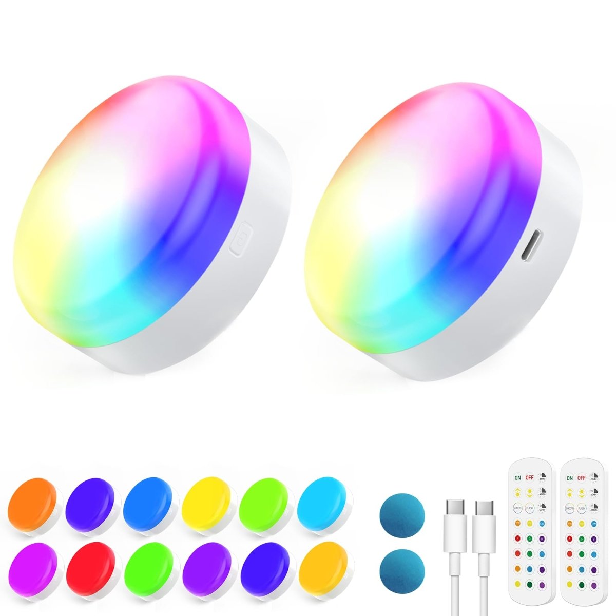 3000mAh Battery Rechargeable Light Bulbs Dimmable, 12RGB+CCT Color Changing Screw in Puck Light Bulbs, Non Hardwired LED E26 Bedroom Light Bulbs for Wall Sconce,Table Lamp(2 Pack) - light bulb - AIBOO