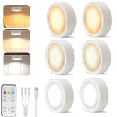 AIBOO Under-Unit Light Kitchen LED Battery Warm White with Wireless, Pack of 6 Under-Unit Light Kitchen Without Cable LED 3 Colour Temperatures Dimmable Cabinet Lighting for Under Cabinet Light