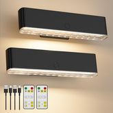 Battery Operated Wall Sconce Set of 2 Wireless Wall Lamp with Remote Control & Touch Control Rechargeable LED Wall Lights 3 Color Temperatures 360° Rotatable for Bedroom Living Room Black - wall sconce - AIBOO