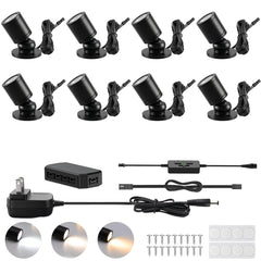 Dimmable LED Mini Spotlight, 12V CCT 2700K-6000K, Adjustable for Display, Cabinet, Showcase, Artwork, 360° Rotatable Accent Lighting, Surface Mount with Slider Dimmer & Adapter (CCT, 8, Pack)