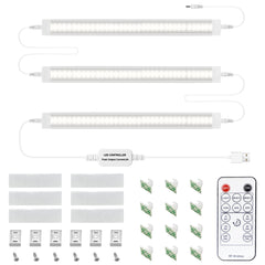 Under Cabinet Lights with Remote, Cabinet Strip Lights for Monitor, 30cm or 50cm USB Under Cupboard Lights with Timer, for Kitchen Display Shelf Curio Cabinet, Neutral White (4000K)