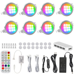 AIBOO Under Cabinet Lighting Kit, 8 Pack Dimmable RGB and CCT LED Puck Lights with Timer Function, Wireless Remote Control, Linkable Design, Ideal for Kitchen, Living Room, and Display Shelves
