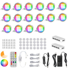AIBOO Under Cabinet Lighting Kit, 16 Pack Dimmable RGB and CCT LED Puck Lights with Timer Function, Wireless Remote Control, Linkable Design, Ideal for Kitchen, Living Room, and Display Shelves - under cabinet lighting kit - AIBOO