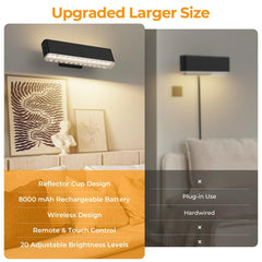 Battery Operated Wall Sconce Set of 2 Wireless Wall Lamp with Remote Control & Touch Control Rechargeable LED Wall Lights 3 Color Temperatures 360° Rotatable for Bedroom Living Room Black - wall sconce - AIBOO