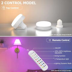 3000mAh Battery Rechargeable Light Bulbs Dimmable, 12RGB+CCT Color Changing Screw in Puck Light Bulbs, Non Hardwired LED E26 Bedroom Light Bulbs for Wall Sconce,Table Lamp(2 Pack) - light bulb - AIBOO