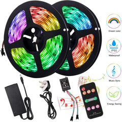 Dreamcolor LED-Lichterkette 10M 300LEDs Regenbogen-Lichterkette mit Musiksynchronisation und Fernbedienung, wasserdichte IP65-Lichterkette