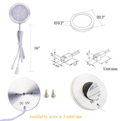 AIBOO Linkable Under Cabinet LED Lighting 12V Dimmable Puck Lights with Wireless RF Remote Control,Wall Plug in for Kitchen Mood Lighting 6 Lights