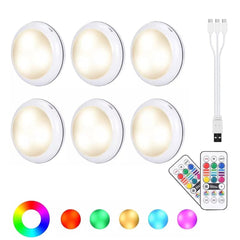 AIBOO USB wiederaufladbare RGBW LED Schrankleuchte Pucklampe 16 Farben Timmer Fernbedienung unter Regal Küchenthekenbeleuchtung