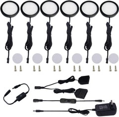 AIBOO LED-Beleuchtungsset für unter den Schrank, schwarze Abdeckung, mit Touch-Dimmerschalter für Küchenschrankbeleuchtung (6 Lichter, Warmweiß 2700 K, Tagesweiß 6000 K)