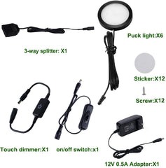 AIBOO LED-Beleuchtungsset für unter den Schrank, schwarze Abdeckung, mit Touch-Dimmerschalter für Küchenschrankbeleuchtung (6 Lichter, Warmweiß 2700 K, Tagesweiß 6000 K)