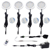 AIBOO LED Under Cabinet Lighting Kit 4 Packs of 12V Puck Lights with RF Dimmable Wireless RF Remote Control for Kitchen, Closet, Gun Safe Lighting