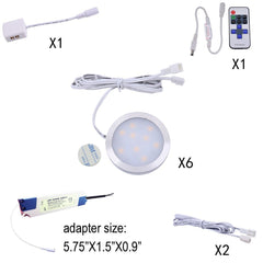 AIBOO Verknüpfbare LED-Beleuchtung unter dem Schrank, fest verdrahtet, 12 V, schmale, dimmbare Puck-Leuchten aus Aluminium mit kabelloser Steuerung für stimmungsvolle Beleuchtung, 6 Leuchten, KEIN Wandstecker