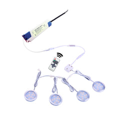 AIBOO Éclairage LED sous-meuble connectable à câblage direct 12 V Slim Aluminium Dimmable Puck Lights avec télécommande RF pour éclairage d'accentuation 4 lumières, PAS de prise murale