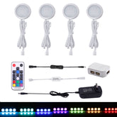 AIBOO RGB Color Changing LED Under Cabinet Lights Kit Aluminum Slim Puck Lamps for Kitchen Counter Wardrobe Counter Furniture Ambiance Christmas Decor Lighting (4 lights)