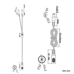 Übertragung des 5,5 x 2,1-Gleichstrom-Buchsensteckers auf einen 2-Port 5,5 x 2,1-Gleichstrom-Stecker