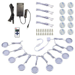 AIBOO Linkable Under Cabinet LED Lighting 12V Dimmable Puck Lights with Wireless RF Remote Control, Wall Plug in 10 Lights