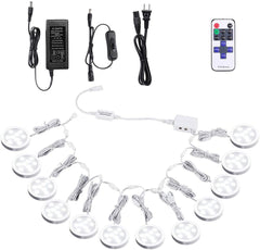AIBOO Verknüpfbare LED-Beleuchtung unter dem Schrank, 12 V, dimmbare Puck-Leuchten mit kabelloser HF-Fernbedienung, Wandstecker für stimmungsvolle Beleuchtung in der Küche (Set mit 12 Leuchten)