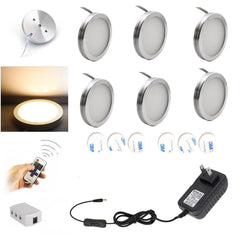 AIBOO LED Éclairage sous armoire 6PCS LED Puck Lights avec télécommande RF sans fil à intensité variable pour sous comptoir, étagères et meubles (fil blanc)