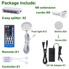 RGBW/RGBWW Color Changing Puck lights, 12 Pack with remote control for Kitchen,Counter,Showcase Decoration