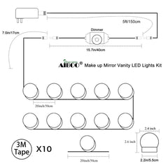 Linkable LED Makeup Mirror Lights(2700K/4000K/6000K, Plug in, 10Bulbs)