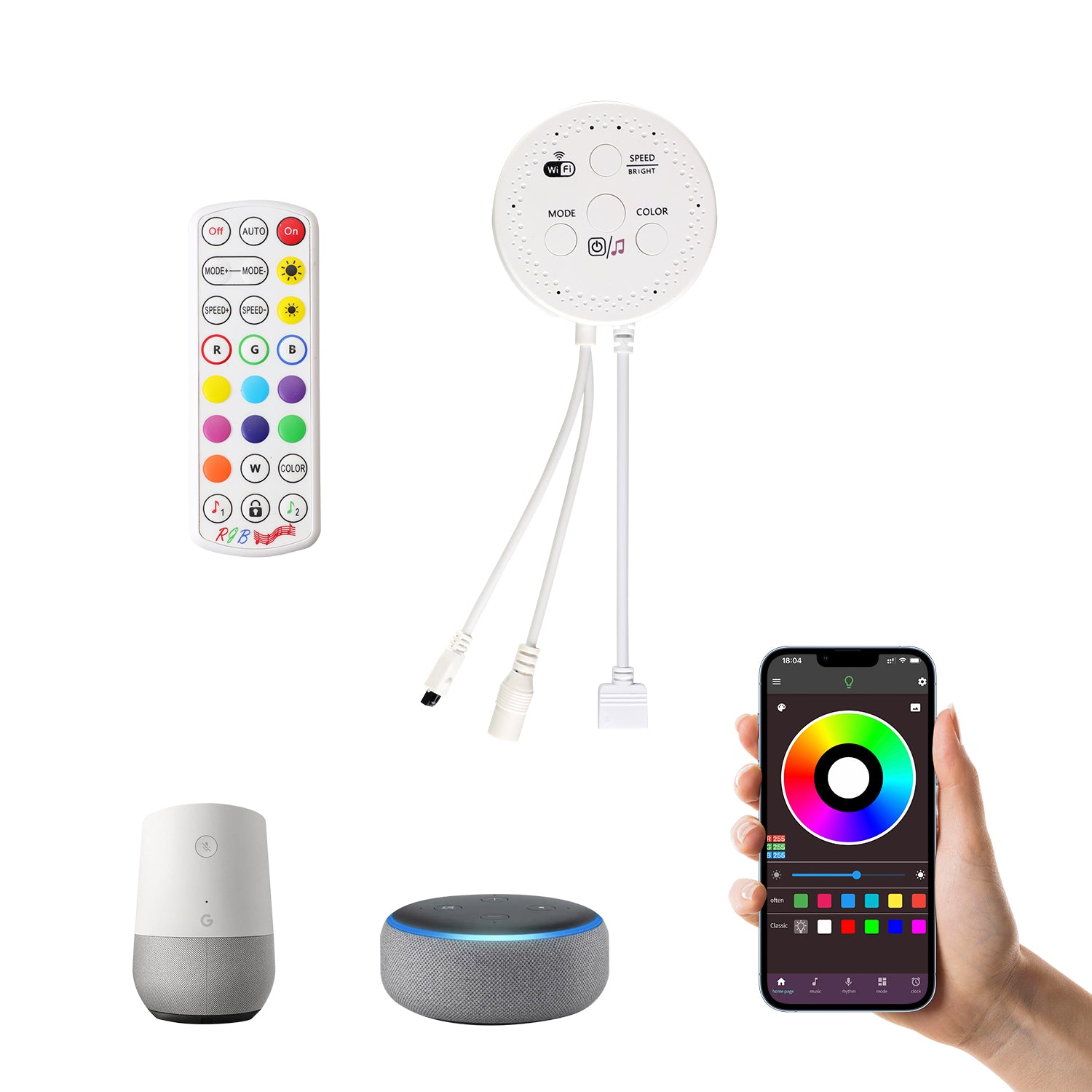 AIBOO RGB/RGBW WiFi Controller with Remote for RGB/RGBW LED Puck light，Compatible with Alexa and Google Assistant