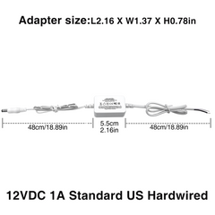 Low Voltage Power Supply, LED Transformer, 110-240VAC to 12V DC, for LED Lights. Standard US and EU Hardwired, 5.5mm x 2.1mm DC-Jack Output Connector for LED Strips, Cabinet Lights (12W 12V 1A, 24W 12V 2A)