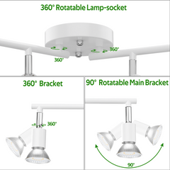 4-head LED Track Lighting Fixture, No Bulbs (GU10 Base, White)