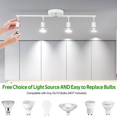 4-head LED Track Lighting Fixture, No Bulbs (GU10 Base, White)