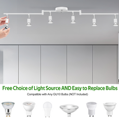 6-head LED Track Lighting Fixture, No Bulbs (GU10 Base, White)