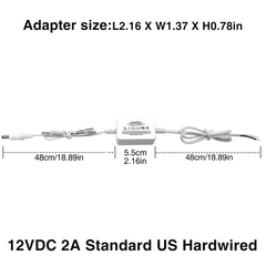 Low Voltage Power Supply, LED Transformer, 110-240VAC to 12V DC, for LED Lights. Standard US and EU Hardwired, 5.5mm x 2.1mm DC-Jack Output Connector for LED Strips, Cabinet Lights (12W 12V 1A, 24W 12V 2A)