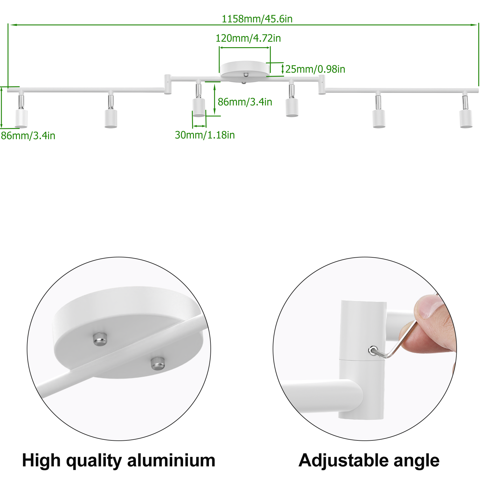 6-head LED Track Lighting Fixture, No Bulbs (GU10 Base, White)