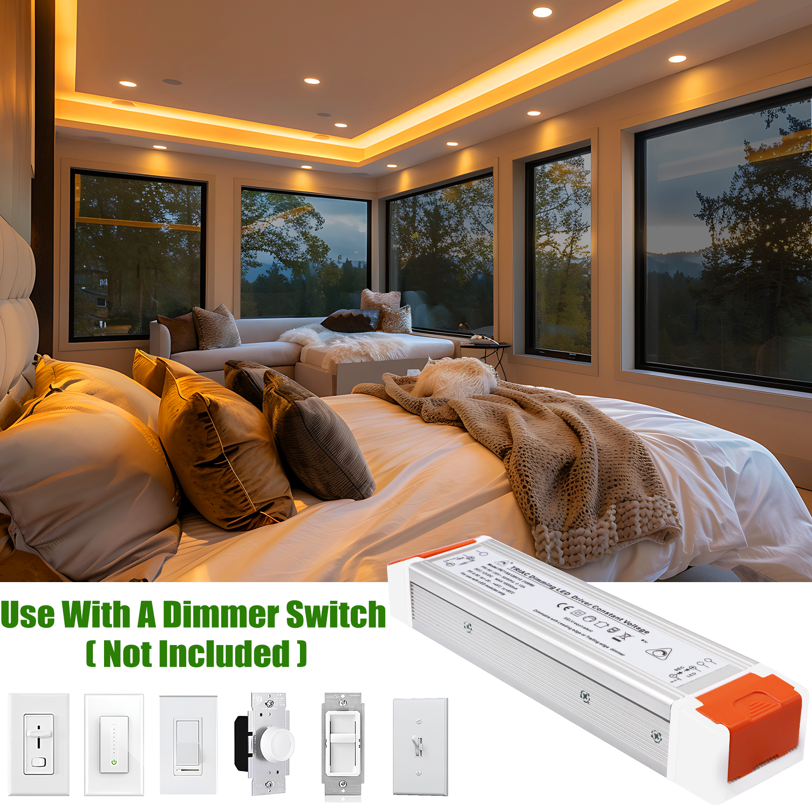 AIBOO 120W Dimmable LED Transformer, 120V AC to 12V DC Power Supply with Removable AC Cord Compatible with Dimmer Switch for LED Strip Lights, Spotlights, LED Module, LED Neon Sign