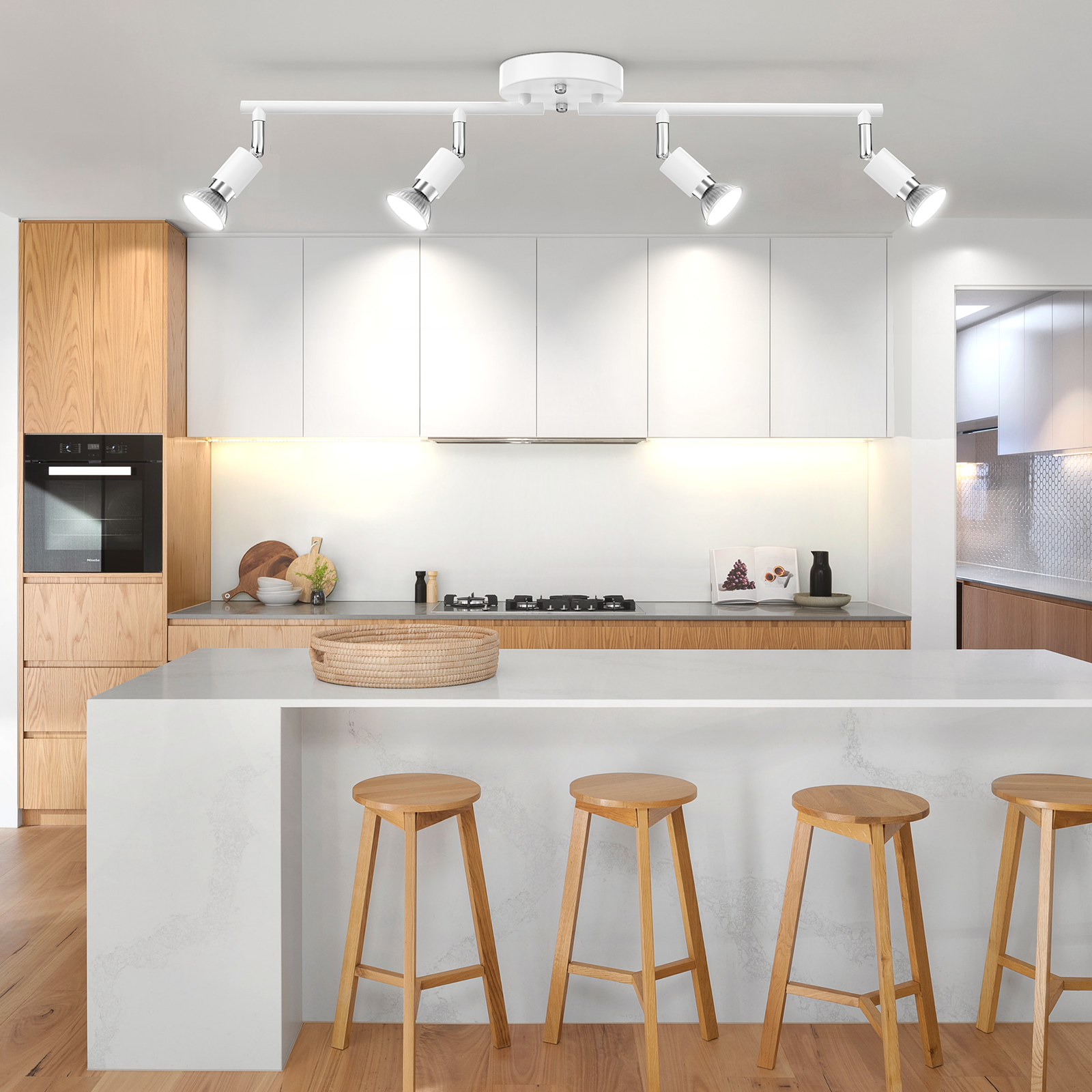 4-head LED Track Lighting Fixture, No Bulbs (GU10 Base, White)