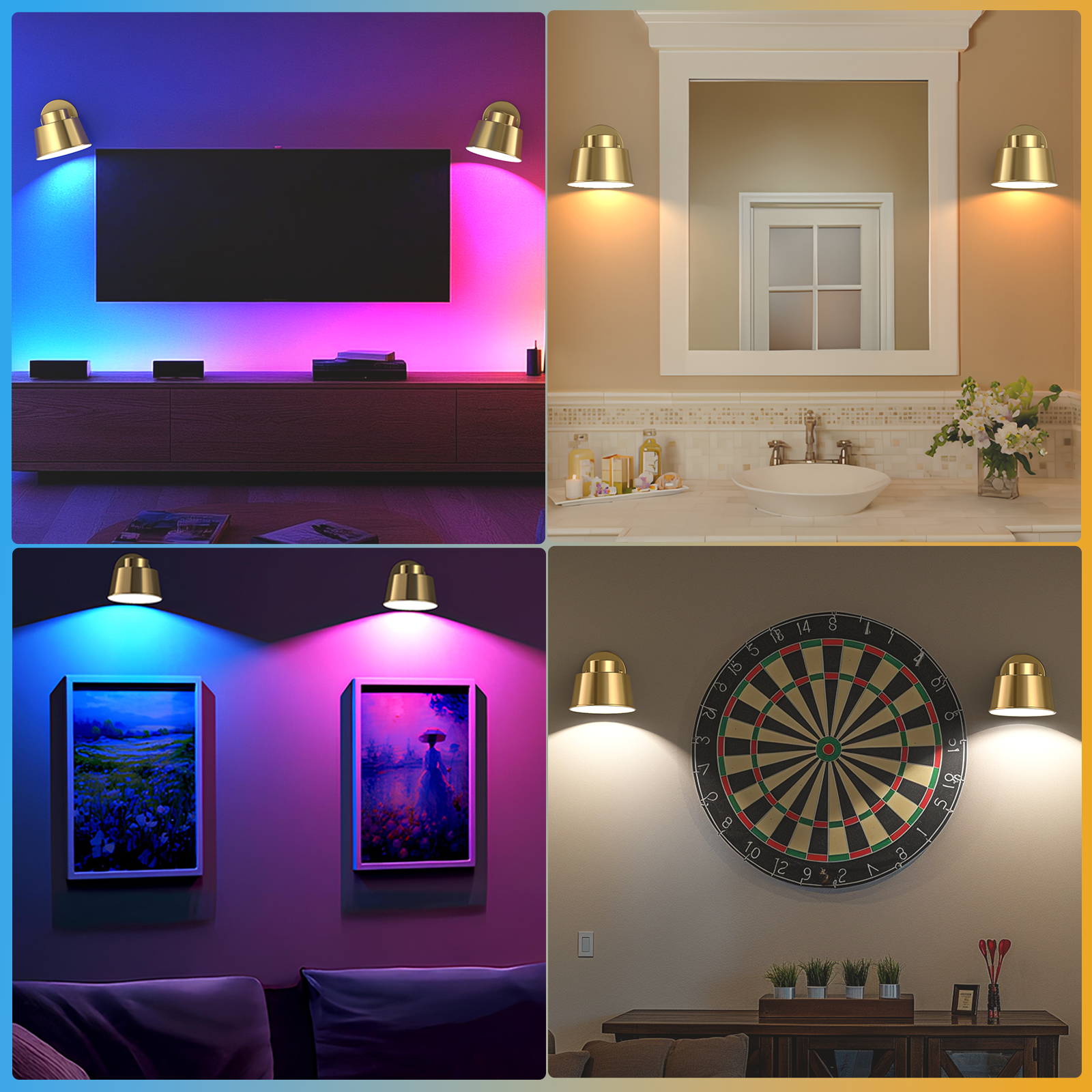 AIBOO LED Battery Operated Wall Lights with Remote, Color Changing and Dimmable Art Display Lights USB Rechargeable Wall Sconces for Bedroom, Living Room, Stairs, Gallery (Gold, 2 Pack)