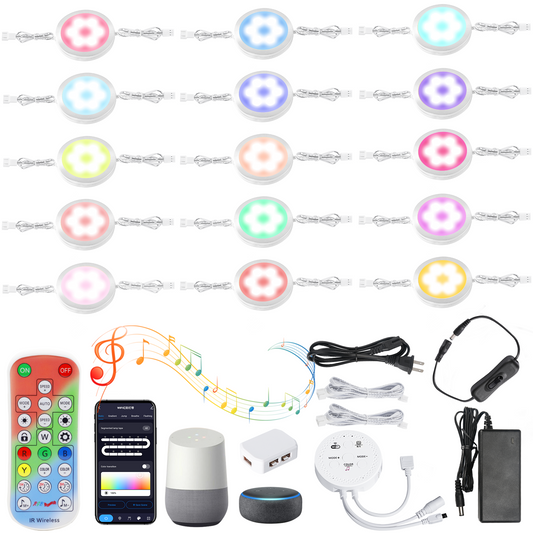 Dream Color Under Cabinet Lights, AIBOO Color Changing Puck Lights Dimmable with Remote Control & APP Control, Music Sync Multicolor Under Cabinet Lighting 24V for Cabinets, Counters, Shelves(15 Pack) 1600